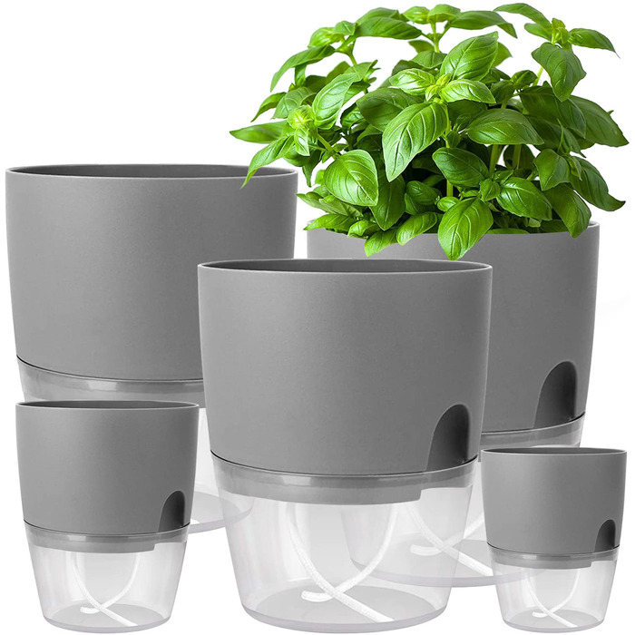 Набір горщиків для трав на кухню, самополив, 3 шт. (18.2x11x15.3 см), для свіжих кухонних трав, сірий