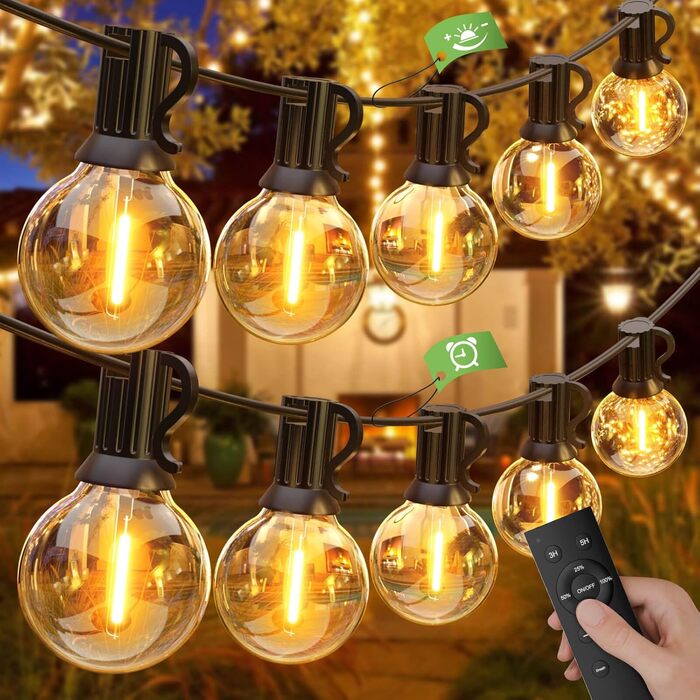 Ланцюжок вогнів GLUROO для вулиці, диммування, 45.7м, водонепроникний, з пульт, 75+2 G40, LED, для саду