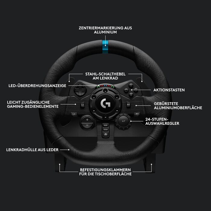Logitech G923 Racing Wheel – Гоночний руль з педалями та перемикачем для PS5, PS4, PC, Mac. TRUEFORCE, 1000Hz, чорний