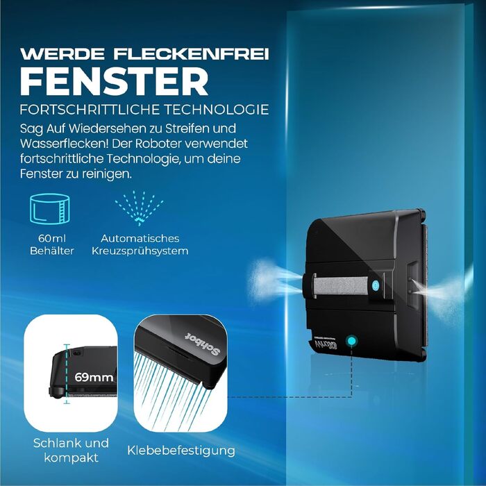 Робот для миття вікон Wind X3 2026 - Інтелектуальний робот-прибиральник для вікон з функцією розпилення, для внутрішнього та зовнішнього використання, підходить для скляних поверхонь з або без рами