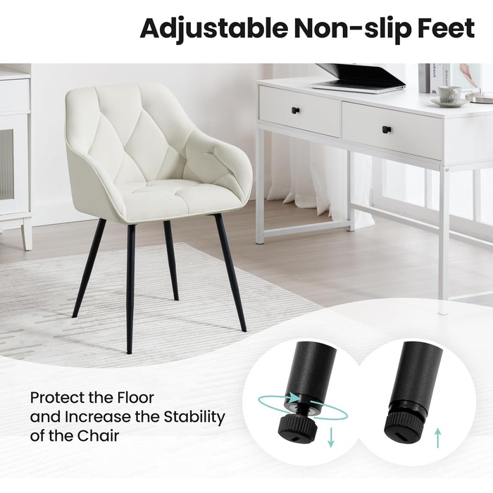 Крісла для їдальні WOLTU - 6 шт. в наборі, з м'якою спинкою та підлокітниками, з металевими ніжками, оксамитова оббивка, кремовий колір