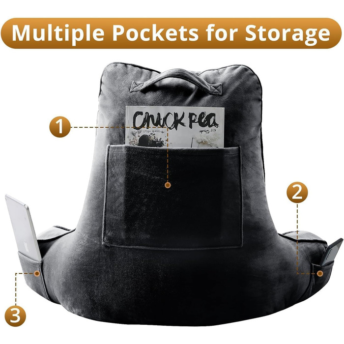 М'яке спинне крісло-подушка Sasttie для ліжка, рожеве, з кишенями та підлокітниками