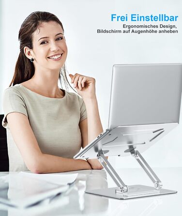 Підставка для ноутбука BoYata настільна, регульована, з поворотним основанням 360°, ергономічна, складана, сумісна з MacBook Pro/Air, до 17 дюймів - срібна