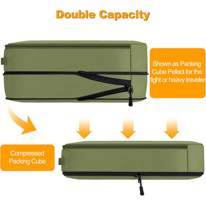 Набір органайзерів для валізи 8 шт, дорожні сумки-пакувальники з косметичкою, Army Green