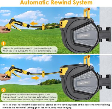 Шланговий барабан з шлангом для саду з автоматичним змотуванням, поворотний на 180°, настінна шланговий бокс з ручною лійкою (9 функцій), для поливу та миття авто (чорно-жовтий, 30м)