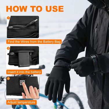 Електричні гріючі рукавички для жінок та чоловіків, USB, 3 режими нагріву, сенсорний екран, водонепроникні, чорні (XL/XXL)