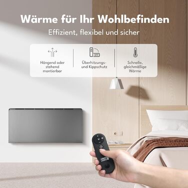 Електричний обігрівач LEBENLANG з Wi-Fi, 2000W - енергозберігаючий конвектор для ванної кімнати (білий/сірий)