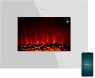 Електричний камін Cecotec ReadyWarm 2690 Flames Connected Wi-Fi, 2000 Вт, білий, декоративний, для обігріву до 25 м², дистанційне керування, загартоване скло