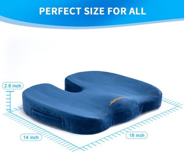 Подушка для офісного крісла Saireider, Memory Foam, для болю в куприку, для автомобіля, для ішіасу, підтримка правильної постави (Темно-синій)
