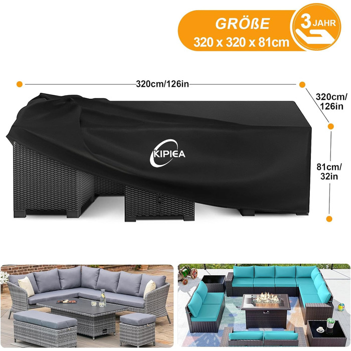 Чохол для садово-патіо меблів Kipiea, водонепроникний, прямокутний, 242x162x100 см, захист від УФ, зимовий, 420D Oxford
