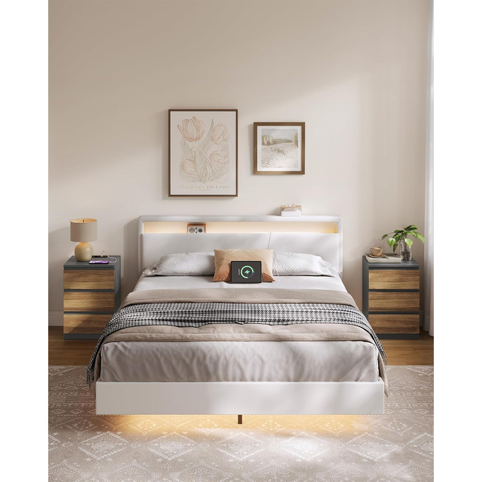 Приліжкові тумбочки VASAGLE Kailyn (2 шт.) з розетками, 3 шухляди, сірий + коричневий, LET831G01