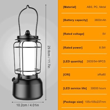 Кемпінгова лампа акумуляторна, світлодіодна кемпінгова лампа Diealles Shine Retro акумулятор USB C 3600 мАг, світлодіодний кемпінговий ліхтар з плавним регулюванням яскравості, кемпінговий ліхтар 900 люмен для відключення електроенергії на вулиці Аварійна
