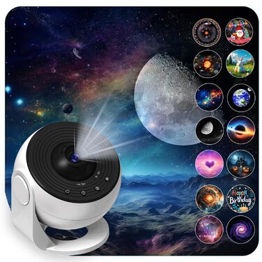 Проектор нічного неба Sternenhimmel Home Planetarium: лампа-проектор зірок та галактики для дітей та дорослих, 14 дисків з планетами, Місяцем та тематичними сценами для спальні