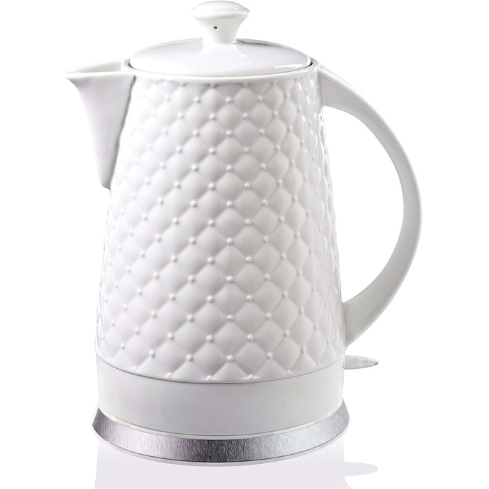 Електричний керамічний чайник KVOTA, чайник 1,8 л, 1500-1600 Вт, стьобаний дизайн, білий, знімна кришка