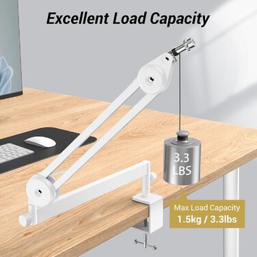 Мікрофонна стійка TONOR T40LP низькопрофільна, біла, з прихованими пружинами, 37+37 см для геймінгу, подкастів, запису звуку