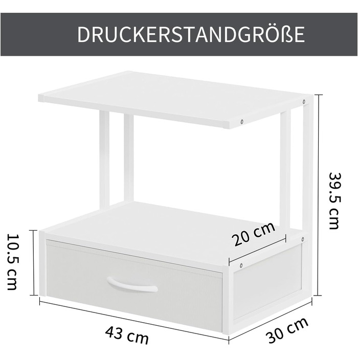 Підставка для принтера на стіл з ящиком для документів, органайзер для офісу, підставка для принтера, факсу, сканера (білий)