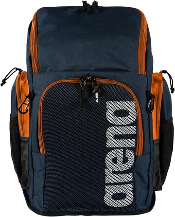 Рюкзак Arena Team 45 великий спортивний рюкзак, рюкзак для подорожей, спорту, плавання та відпочинку, пляжний рюкзак з відділенням для мокрого одягу та посиленим дном, 45 літрів (темно-синій / помаранчевий)