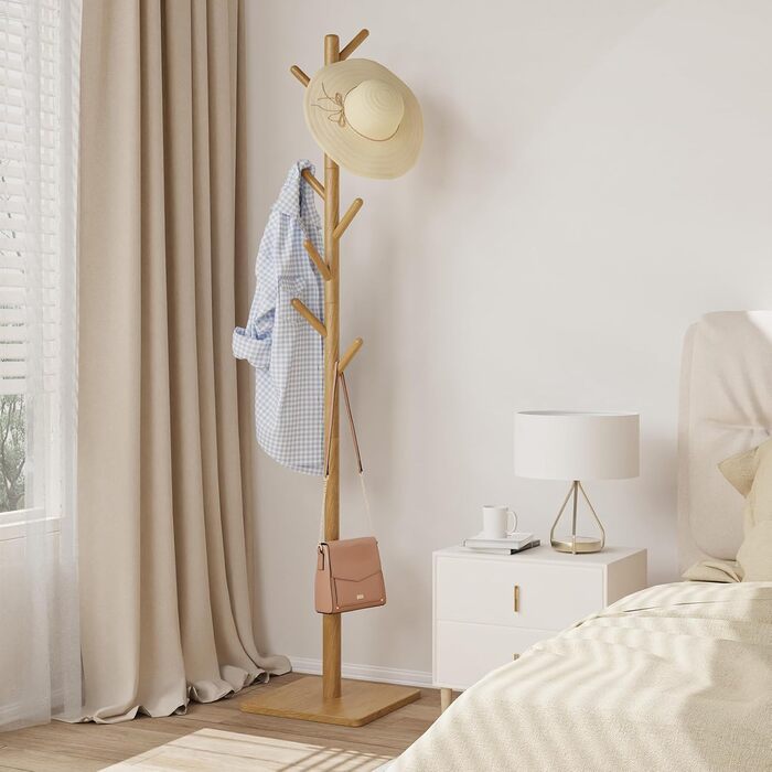 Дерев'яний вішак для одягу з 8 гачками, 30x30x180 см, регульована висота, для прихожої/вітальні