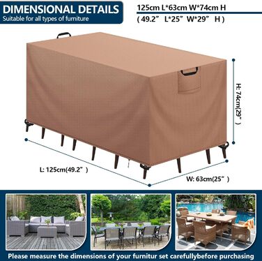Водонепроникний чохол для садово-патіо меблів 420D Oxford, захист від УФ-променів, 125x63x74 см