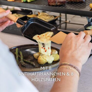 Рашетт BOSKA Raclette Gourmet Party на 8 осіб – гриль з керамічною поверхнею, ручки з бука, поворотна алюмінієва пластина, чорний колір