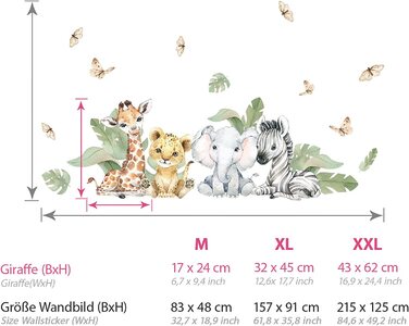 Набір настінних наклейок Grandora XXL для сафарі з тваринами, наклейка на стіну для дитячої кімнати, DL810-2 (XL-157 x 91 см (ШхВ))