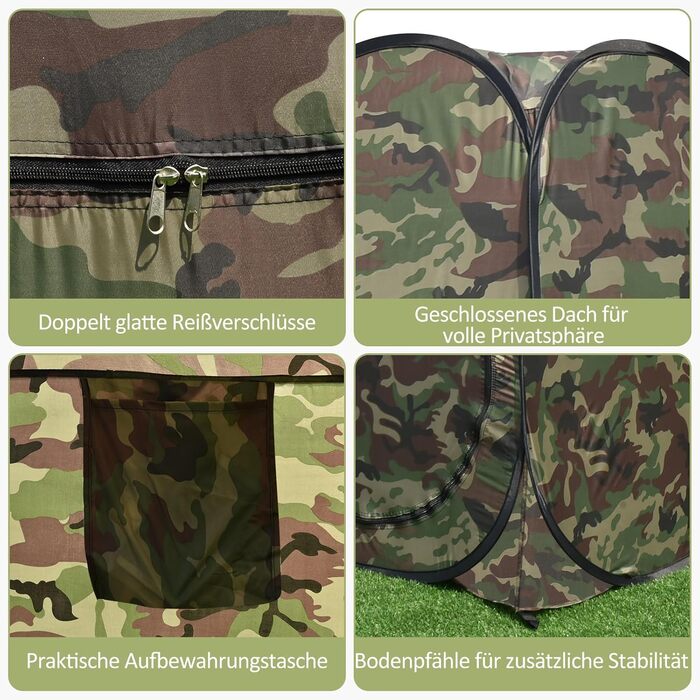 Намет для душу GYMAX, 120x120x190 см, для кемпінгу, відпочинку на природі, з сумкою, зелений (Flecktarn)