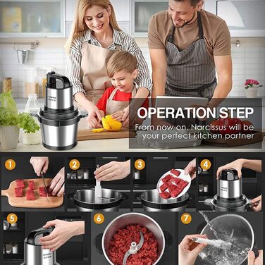 М'ясорубка-подрібнювач Sokany SK-7028 800W з чашею 4л, електричний подрібнювач для м'яса, овочів, фруктів з 2 швидкостями та 4 лезами