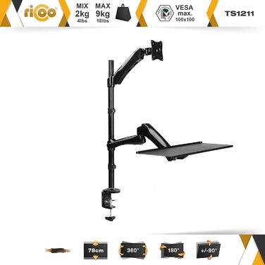 Кріплення для монітора RICOO TS1211: підставка для монітора та клавіатури, робоча станція, VESA, 13-27 дюймів