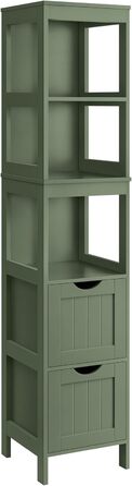 Шафа для ванної кімнати VASAGLE з 2 висувними ящиками та відкритими полицями, 30 x 30 x 141,5 см, колір: ліс зелений