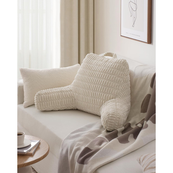 М'яке крісло-лежак Blissful Diary для дорослих та дітей, з memory foam, для ліжка та дивану, з підлокітниками, кишенею та знімним чохлом, кремовий