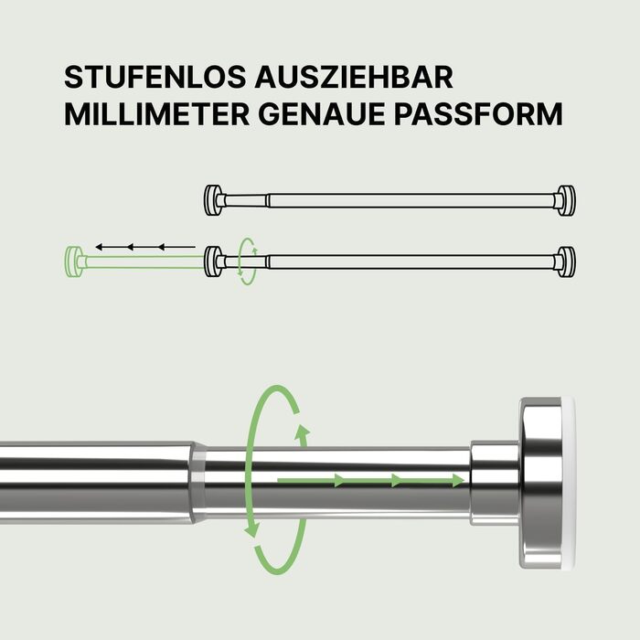 Штанга для душу без свердління 90-160 см, срібна, Ø 25 мм, телескопічна – для ванної, душової кабіни та перегородки. 1 шт.