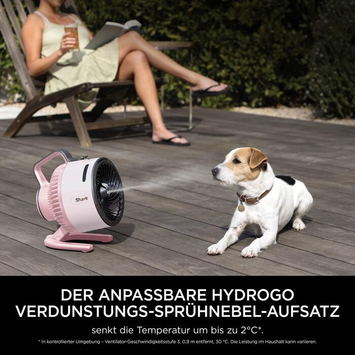 Вентилятор Shark FlexBreeze HydroGo Starker з функцією розпилення, охолодження для дому та вулиці, тихий та довговічний, з підключенням та без, компактний та легкий, потік повітря до 20 м, Quartz FA050EUPK