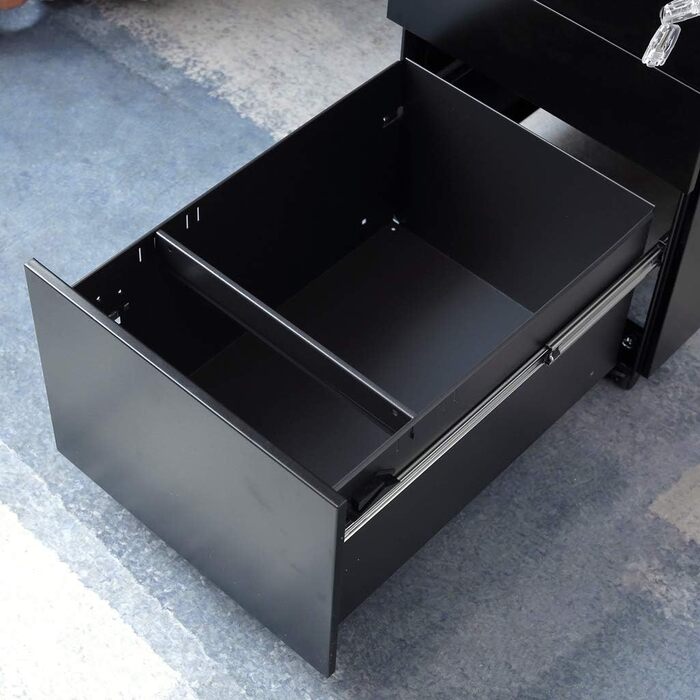 Шафа для документів, офісна шафа з 3 висувними ящиками, коліщатками, анти-перекидання, 50x39x60 см (Чорний)