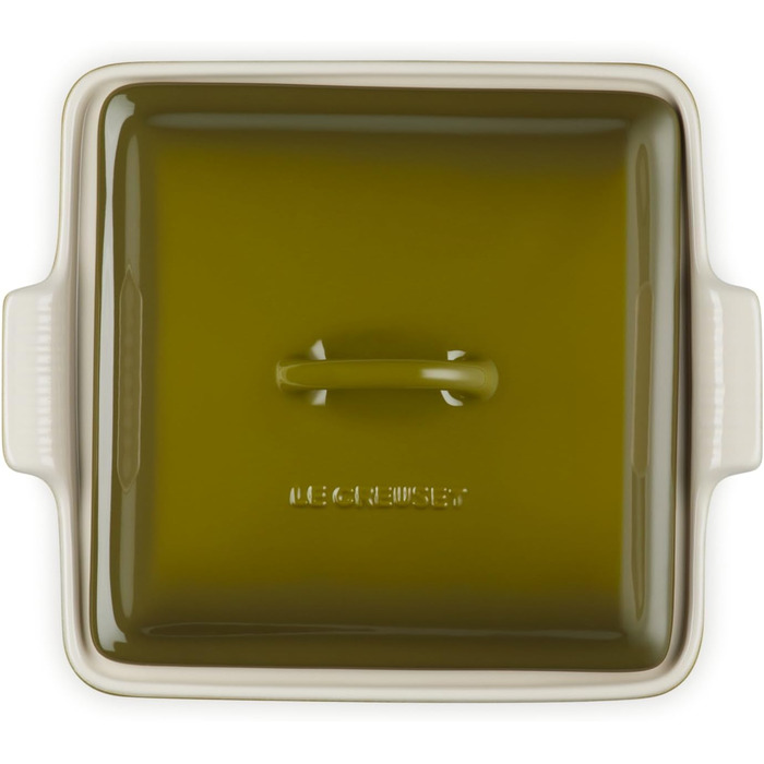 Каструля Le Creuset Heritage з кришкою, чавунна, квадратна, 22,9 см, біла (Leaf It to Me)