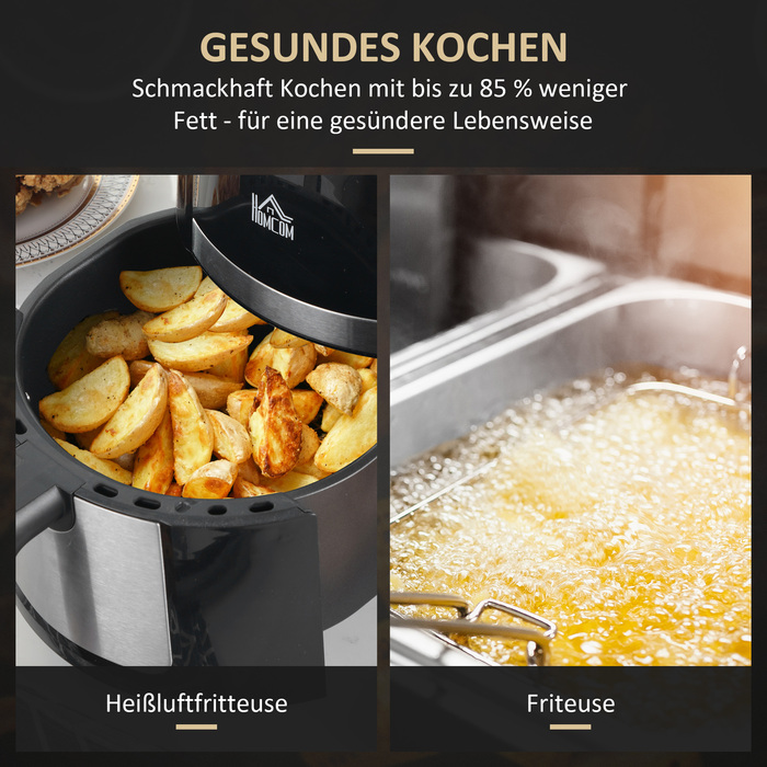 HOMCOM Горизонтальний фритюрниця з гарячим повітрям на 4 л, Airfryer з 12 програмами, таймером на 60 хв, антипригарним кошиком, 1300 Вт фритюрниця без олії, з захистом від перегріву, LED-сенсорним дисплеєм, Чорний | Aosom