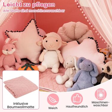 Палатка для дітей Costway Spielhaus, ігровий будиночок з килимком та світлом, рожева. Ідеально для дитячої кімнати, від 3 років.