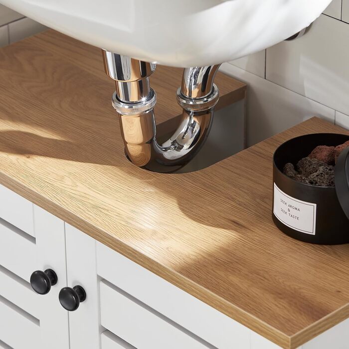 Тумбочка під раковину SoBuy 60 см, шафка для ванної кімнати з регульованою полицею, набір меблів для маленької ванної кімнати 60x59x30 см, BZR40-W