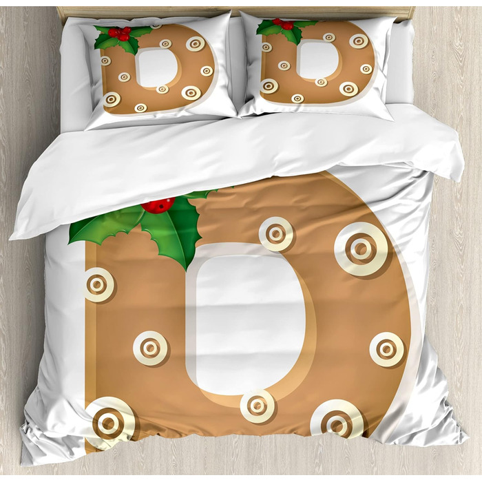 Набір підковдр з різдвяним алфавітом для односпальних ліжок, Funny Cookie D, Захист від кліщів Алергіки Підходить з наволочкою, 230 x 220 см - 70 x 50 см, Імбирно-зелений і білий 230 x 220 см - 70 x 50 см Імбир зелений і білий