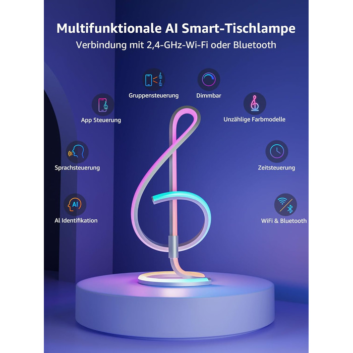 Lepro AI розумна настільна лампа TB2 з персоналізованим AI-дизайном освітлення, синхронізація з музикою/керування через додаток, регулювання яскравості, RGB+IC технологія, сумісна з Alexa/Google, без пульта керування, дизайн 'Скрябін'