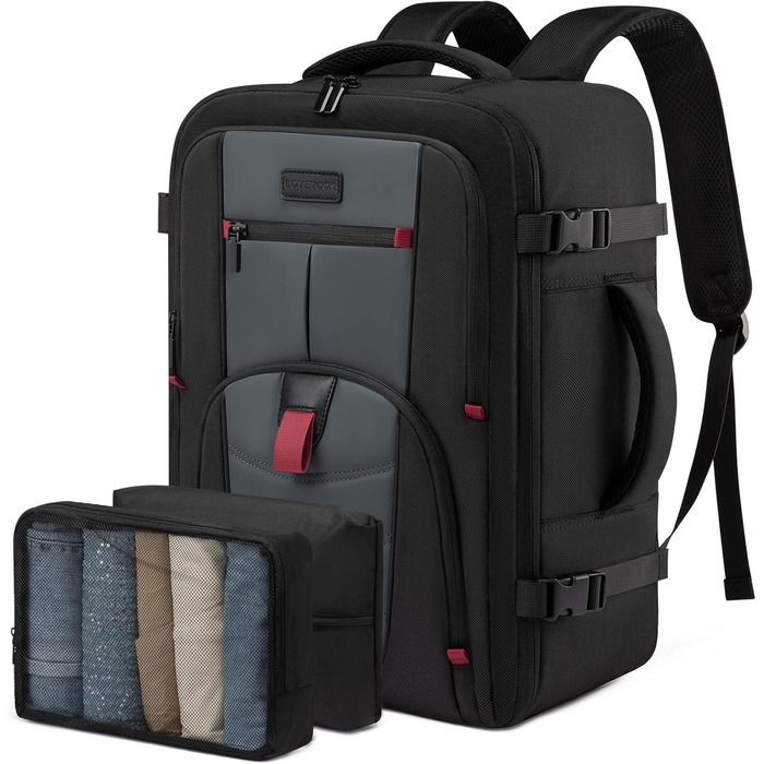 LOVEVOOK Рюкзак ручної об’єм 40л для подорожей, рюкзак-валіза з відділенням для ноутбука, чорно-сірий, 45 x 32 x 20 см