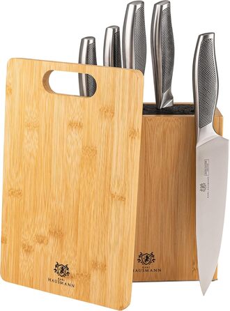 Набір ножів Karl Hausmann 5 шт. з магнітним блоком з бамбука - набір кухонних ножів з нержавіючої сталі