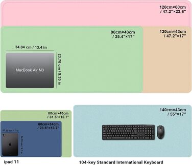 Шкіряний килимок для столу BLESWIN, великий протиковзаючий килимок для миші та ноутбука, підкладка для письма та декору робочого столу (140x43 см, блакитний)