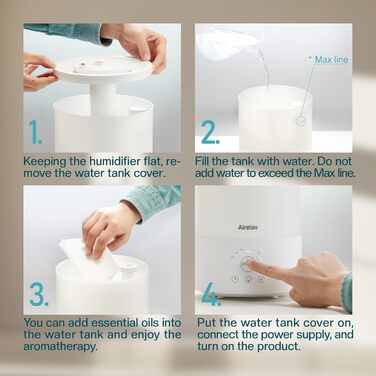 Зволожувач повітря Airelax 2.5л, Ультразвуковий, Зволожувач для спальні з подвійним розпиленням 360°, Тихий (23дБ), Аромадифузор з режимом сну, Автовимкнення