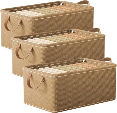 Великі коробки для зберігання QiYiCAT - Набір з 3 коробок - Органайзер для шаф 47x28x20 см - Складні органайзери - 3 шт. Коробки для замовлення 26,3 л (26,3 л*3 хакі)