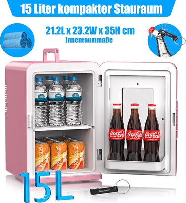 KESSER® Міні холодильник/термобокс 2в1, 15л, рожевий. Охолодження та підігрів, AC/DC, для авто, офісу, дому, кемпінгу.