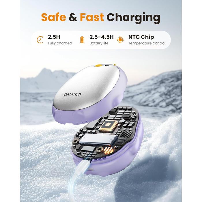 Електричні грілки для рук Gaiatop (2 шт) з 3 режимами нагріву, магнітні, портативні, багаторазові. Ідеальні для кемпінгу, піших прогулянок, полювання. Подарунок для жінок та чоловіків (фіолетові)