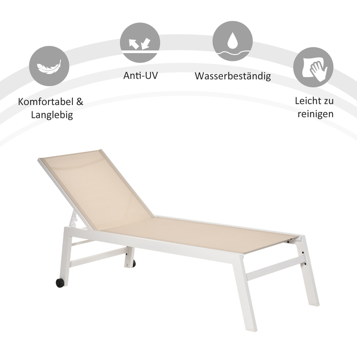 Outsunny Garden Lounger з 5-ярусною спинкою Алюмінієвий кремово-білий 169x65x102см для саду, балкона, тераси