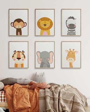 Набір з 6 дитячих постерів Hambient для кімнати дитини: Сафарі Африки (30x40 см, без рамки)