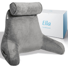 Подушка для читання Ella Lesekissen для ліжка та дивана з знімною подушкою для шиї - подушка для спини - подушка для читання з піною з пам'яті з підлокітниками, ідеально підходить для читання, перегляду телевізора, лінощів або як підтримка спини - сіра