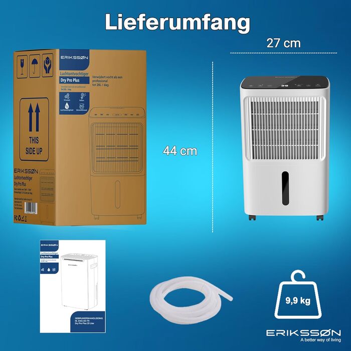 Електричний осушувач повітря з LED-дисплеєм, таймером та захистом для дітей | Осушує 16 літрів вологи на добу | Для приміщень до 70 м² | Енергоефективний осушувач з датчиком вологості | Білий